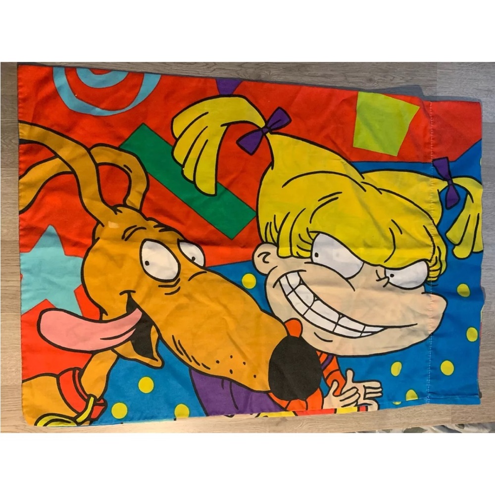 2 Rugrats 1997 Pillowcases Chuckie Tommy Angelica 1 WORN Full Size Top Sheet USA